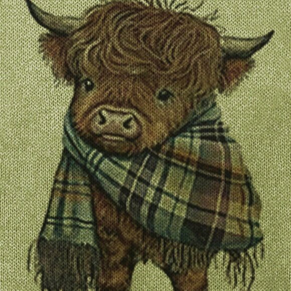 Casual Green Women's Cartoon Cow Print Crew Neck Pullover - Picture 4 of 7